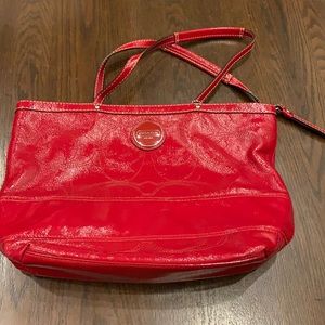 red coach leather purse